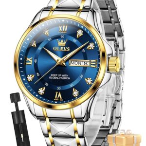 OLEVS Watches for Men Fashion Diamond Analog Quartz Men's Easy Reader Watch Stainsteel Steel Date Waterproof Luminous Business Watch