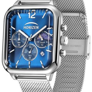 HORIZEN Small Square Dial Chronograph Luxury Analogue Watch for Men (Blue)